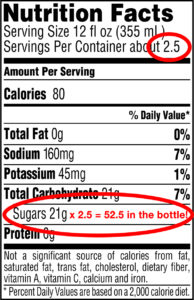 Nutrition label showing more than 1 serving in a bottle.