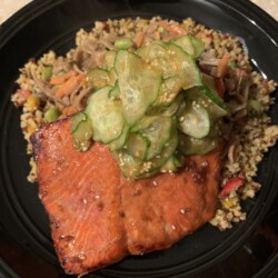 Baked Salmon topped with a
Cucumber & Onion "Salad"