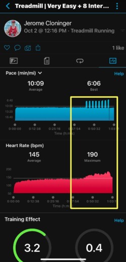 Treadmill activity without using a heart rate chest strap.