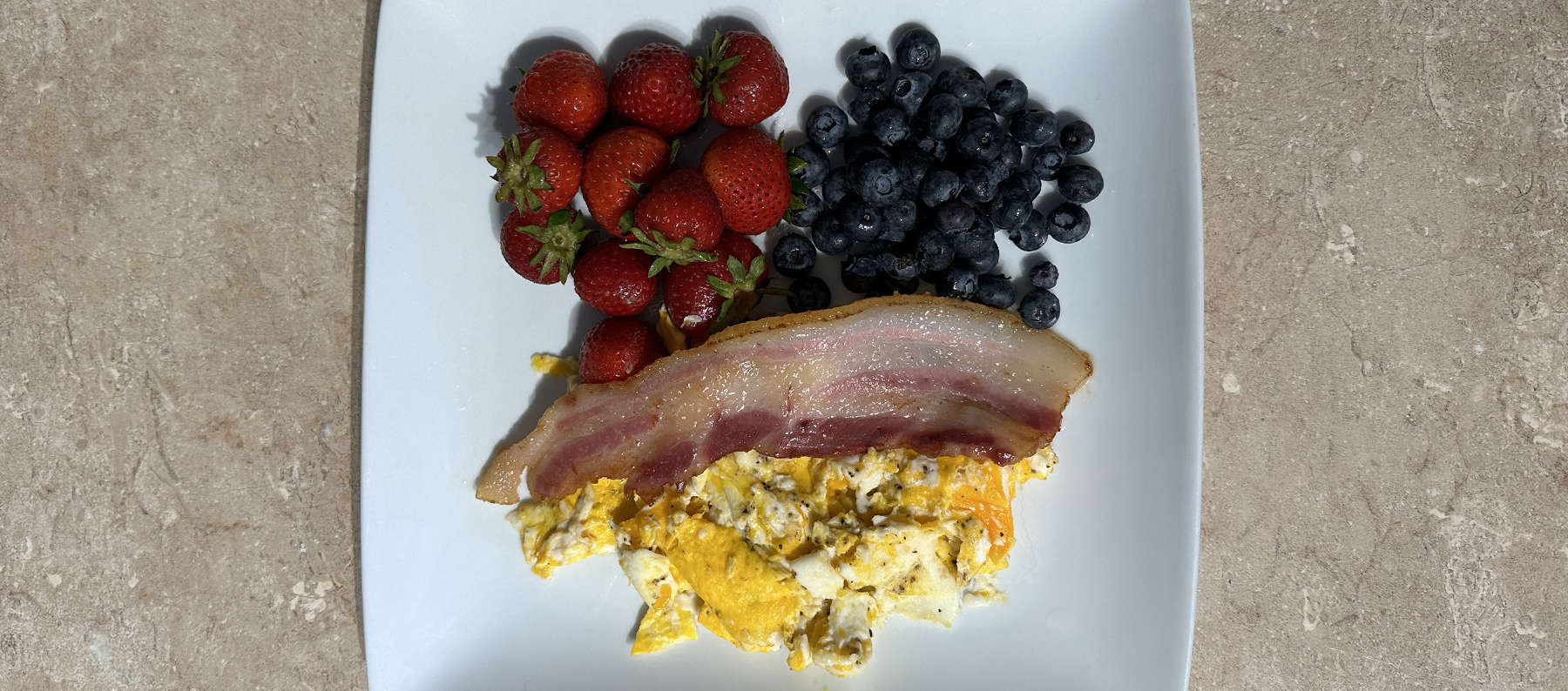Breakfast for Success! Eggs, Bacon, Strawberries & Blueberries!