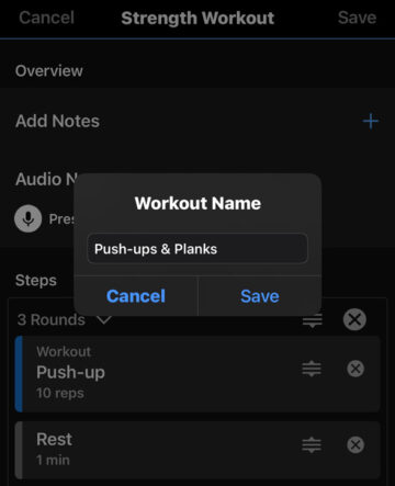 Garmin Workout Setup - Change Name